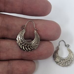 Sterling Silver Textured Crescent Hoop Earrings - Silver